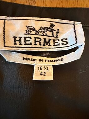 Hermes Black Shirt with White Woven Label size 42 quiet luxury